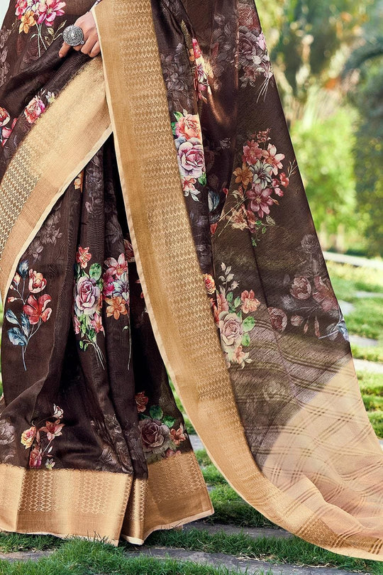 Mocha Brown Linen Blend Saree