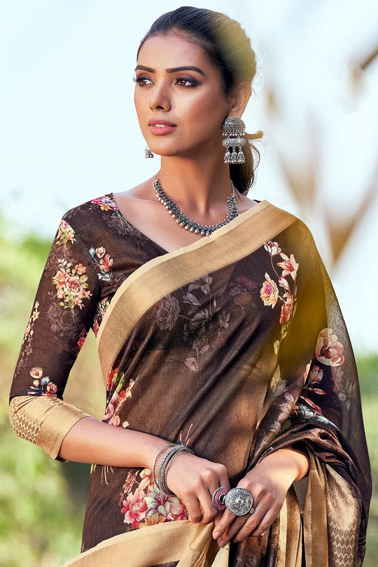 Mocha Brown Linen Blend Saree