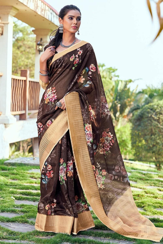 Mocha Brown Linen Blend Saree
