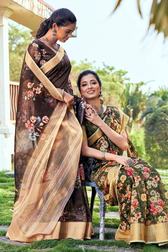 Mocha Brown Linen Blend Saree