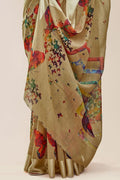 green linen saree
