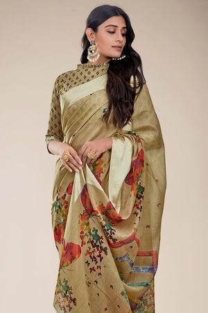 Moss Green Linen Blend Saree