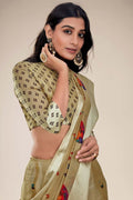 green linen saree