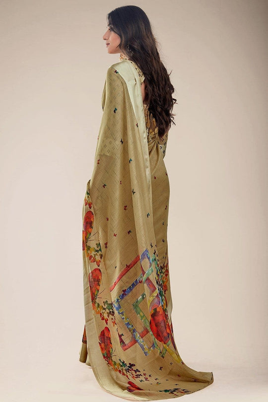 moss green linen saree