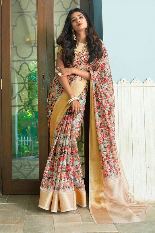 Linen Saree Multi Color Digital Printed Linen Saree saree online