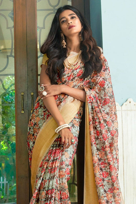 Linen Saree Multi Color Digital Printed Linen Saree saree online