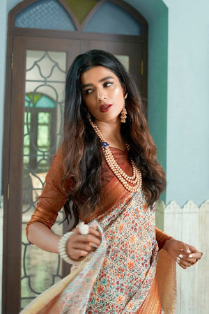 Multi Color Digital Printed Linen Blend Saree