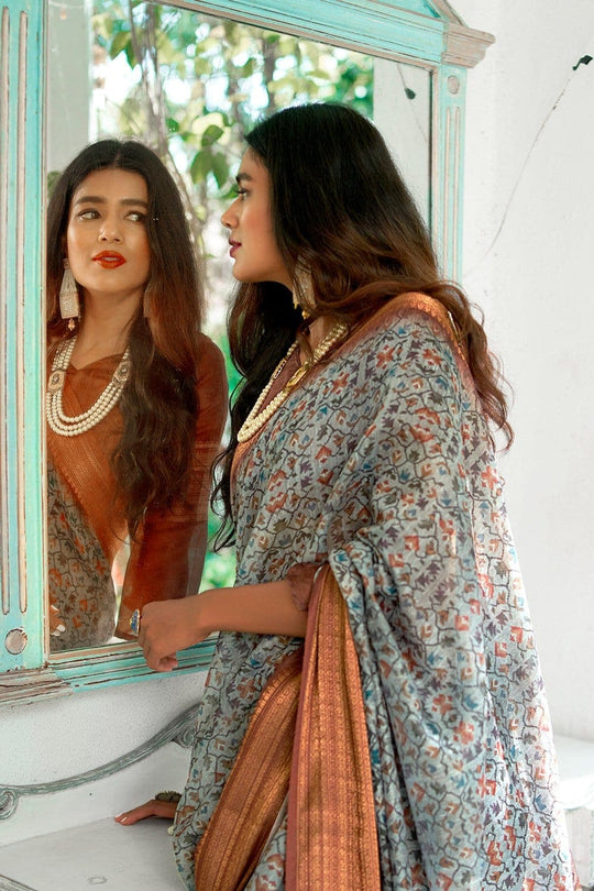 Linen Saree Multi Color Digital Printed Linen Saree saree online