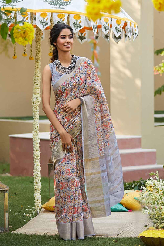 Linen Saree Multicolor Digital Printed Linen Saree saree online