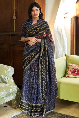 Multicolour Linen Blend Saree