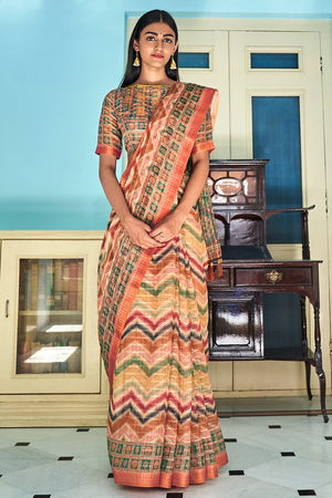 Multicoloured Linen Saree