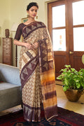 brown linen saree