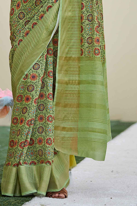 Linen Saree Olive Green Digital Printed Linen Saree saree online