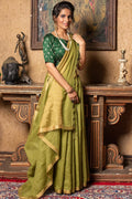 Olive Green Linen Blend Saree