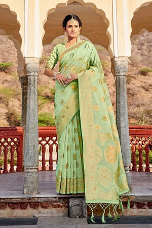 Olive Green Linen Blend Saree