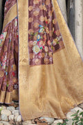 Linen Saree Opal Purple Zari Woven Linen Saree saree online