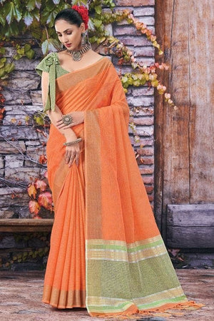 Orange Linen Blend Saree