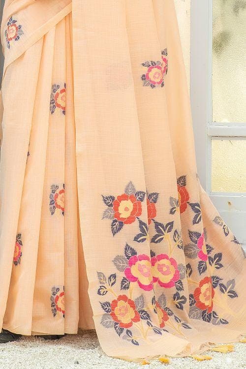 Orange Peach Linen Blend Saree