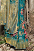 Linen Saree Pacific Blue Zari Woven Linen Saree saree online