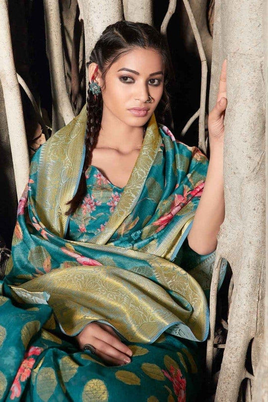 Linen Saree Pacific Blue Zari Woven Linen Saree saree online