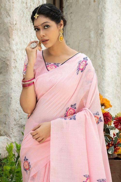 Pale Pink Linen Blend Saree