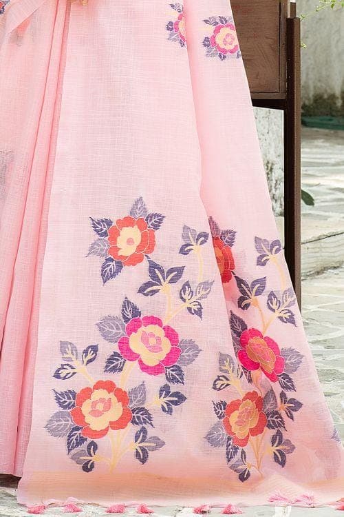 Pale Pink Linen Blend Saree