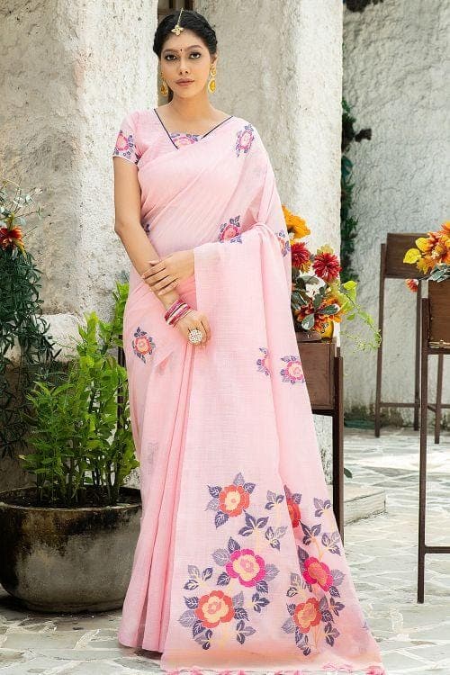 Pale Pink Linen Blend Saree