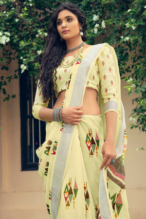 Pastel Green Linen Blend Saree