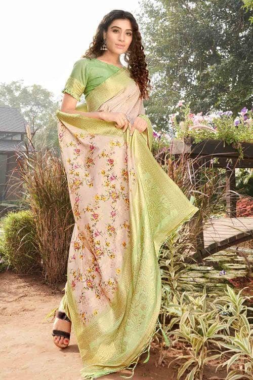 Buy Pastel Peach  Golden Linen Silk Saree Sarees for Woman Online in India   Etsy  Saree South silk sarees Saree designs
