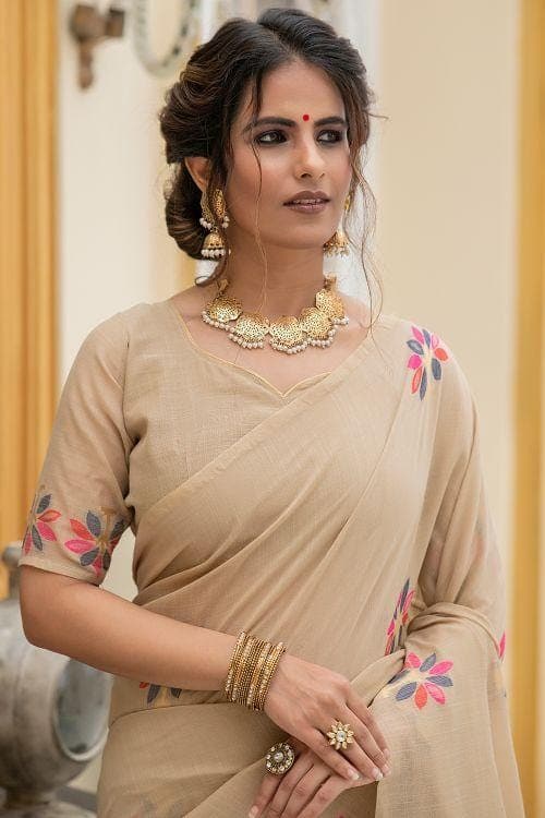 Peach Linen Blend Saree