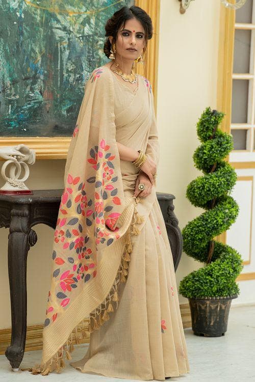 Peach Linen Blend Saree