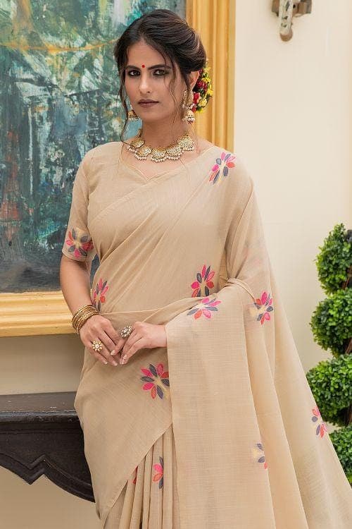Peach Linen Blend Saree
