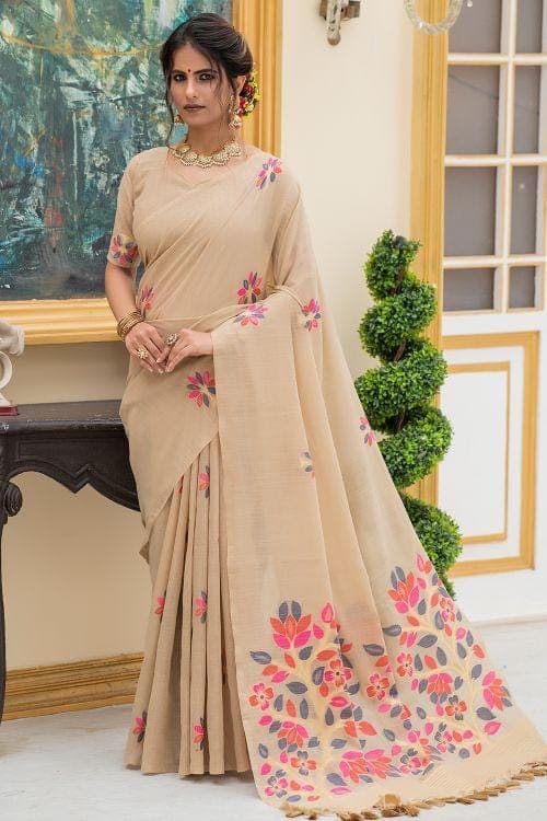 Peach Linen Blend Saree