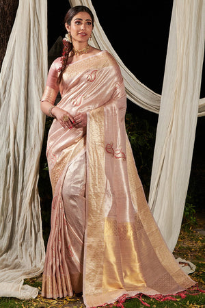 Peach Linen Blend Saree