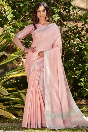 Peach Linen Blend Saree