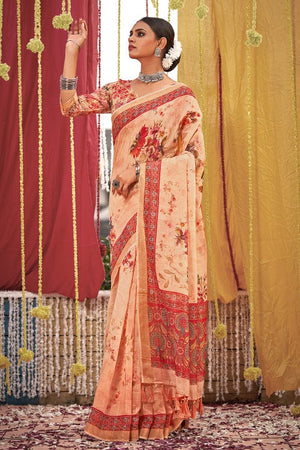 Peach Linen Blend Saree