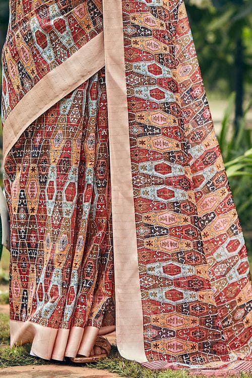 Linen Saree Peach Orange Linen Saree saree online