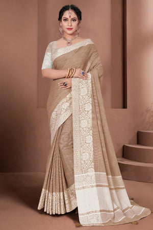 Peanut Brown Linen Blend Saree