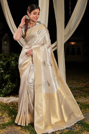 Pearl White Linen Blend Saree