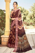 Linen Saree Pecan Brown Printed Linen Saree saree online