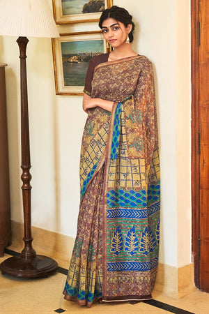 Penny Brown Linen Blend Saree