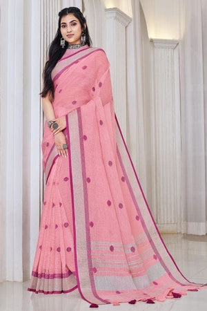 Petunia Pink Linen Blend Saree