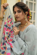 Pewter Grey Linen Blend Saree