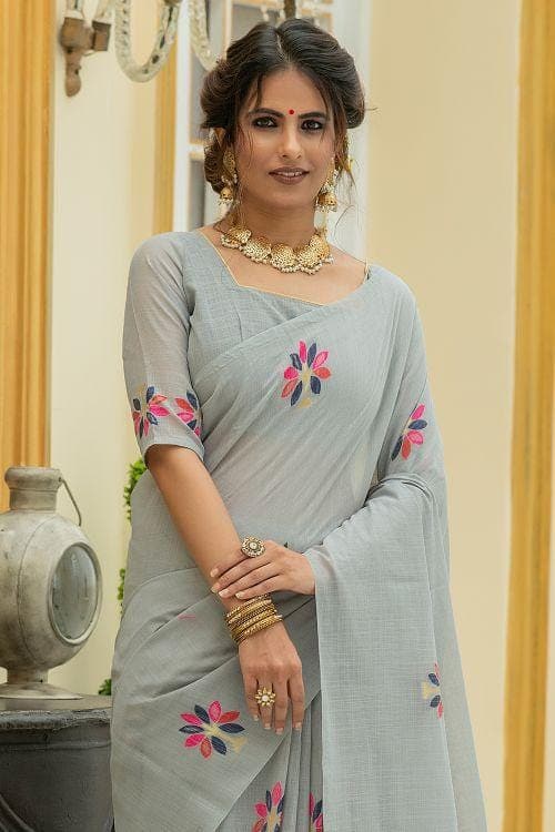 Pewter Grey Linen Blend Saree