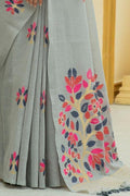 Pewter Grey Linen Blend Saree