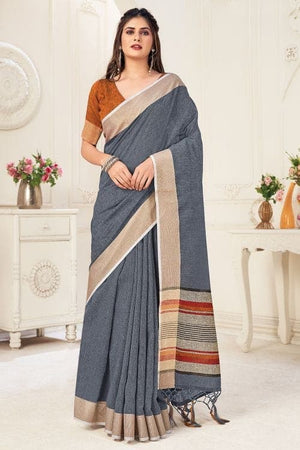 Pewter Grey Linen Saree