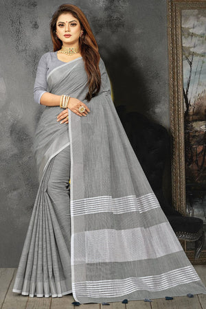 Pewter Grey Linen Blend Saree