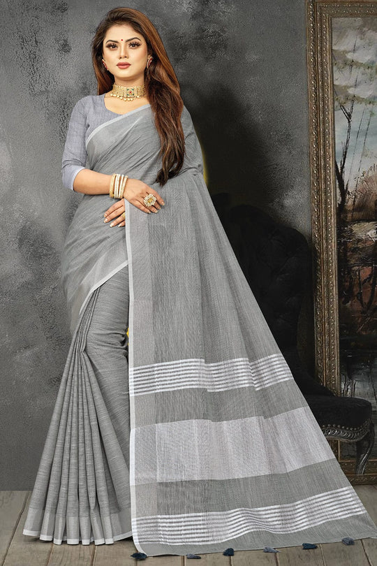 grey linen saree