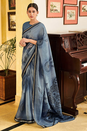 Pewter Grey Linen Blend Saree