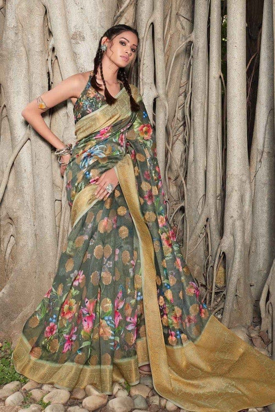 Linen Saree Pewter Grey Zari Woven Linen Saree saree online